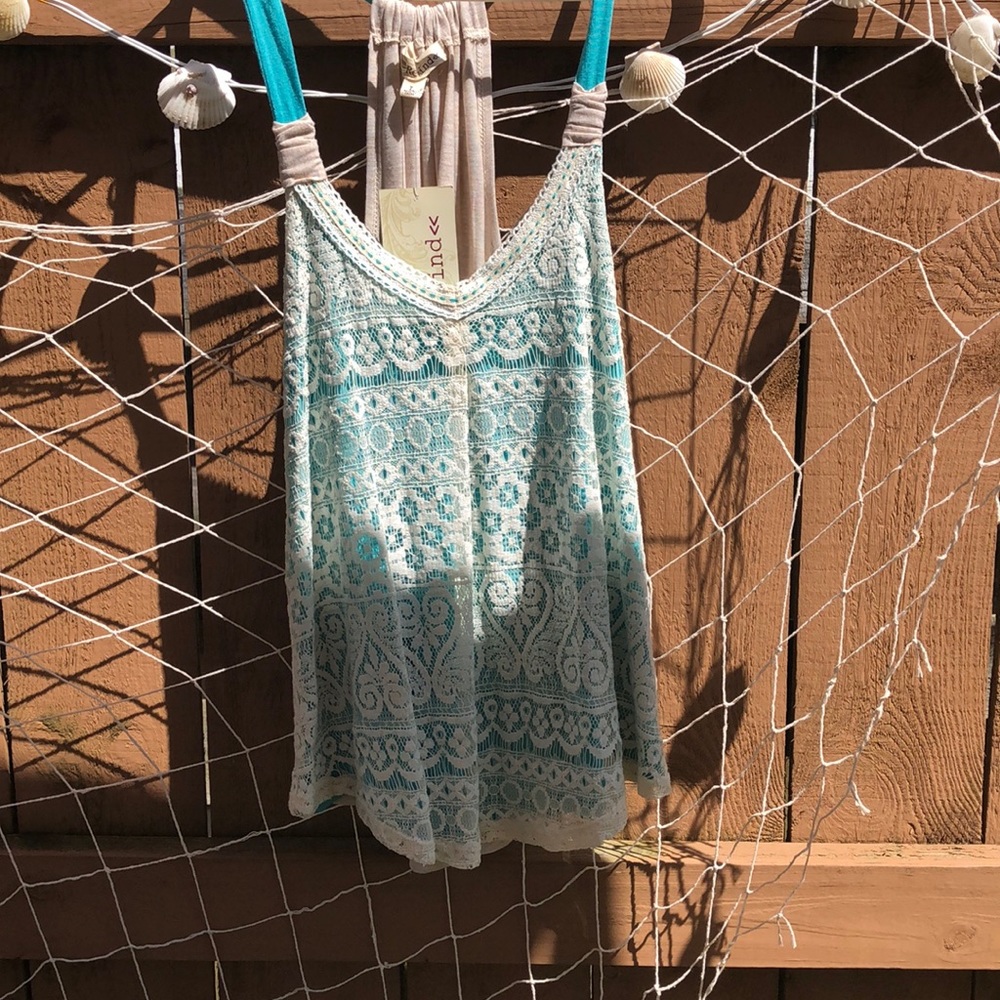 blue & white tank top